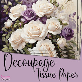 Papel De Seda Buquê floral de rosas brancas roxas românticas