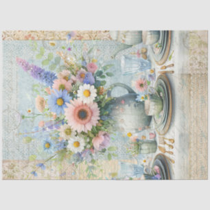 Papel De Seda Buquê Floral Pastel Tea Party Azul Rosa Preppy