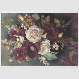 Papel De Seda Buquê floral, vermelho-marrom, verde e ouro