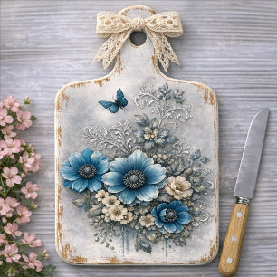 Papel De Seda Buquê Floral Vintage Azul e Prata Decoupage 