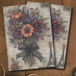 Papel De Seda Buquê Floral Vintage Escuro de Outono Paris Decoup