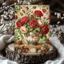 Buquê rosa vermelha do shabby da Vintage em vaso r