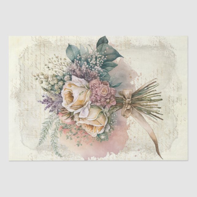 Papel De Seda Buquês De Casamento Flores De Aquarela (Frente )