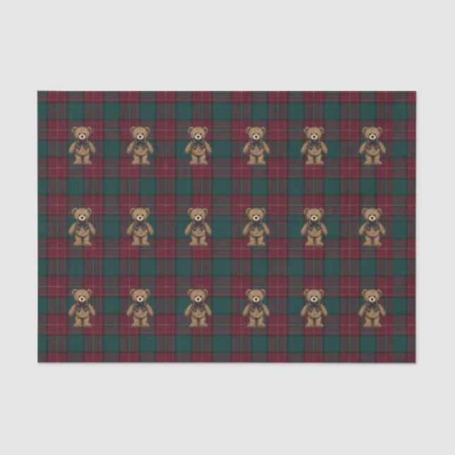 Papel De Seda Burgundy and Green Teddy Tartan Tissue Paper (Frente )