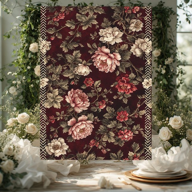 Papel De Seda Burgundy Chinoiserie Christmas Romantic Floral Art (Burgundy Chinoiserie Christmas Romantic Floral Art Tissue Paper)