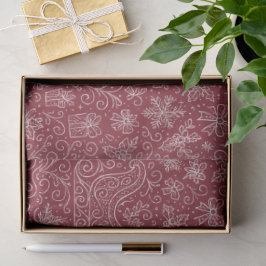 Papel De Seda Burgundy Doodle Natal Sleigh Patterno