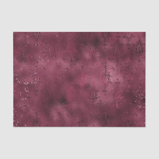 Papel De Seda Burgundy Glam Foil Glitter Damask (Frente )