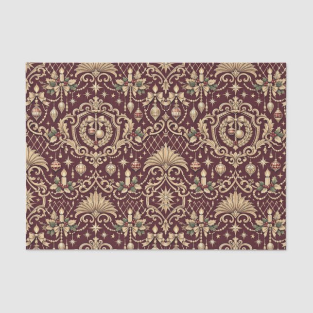 Papel De Seda Burgundy Gold Baroque Christmas Ornament Pattern (Frente )