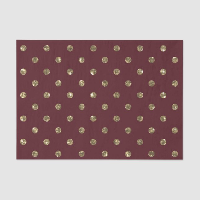 PAPEL DE SEDA BURGUNDY RED WITH GOLD GLITTER LOOK DOTS (Frente )