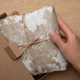 Papel De Seda Burlap bege bege-cinzento-russo e renda branca