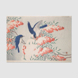 Papel De Seda Bush e Fly Catchers na Neve por Ohara Koson