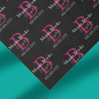 Papel De Seda Business Promo, Name, Monogram & Title on Black