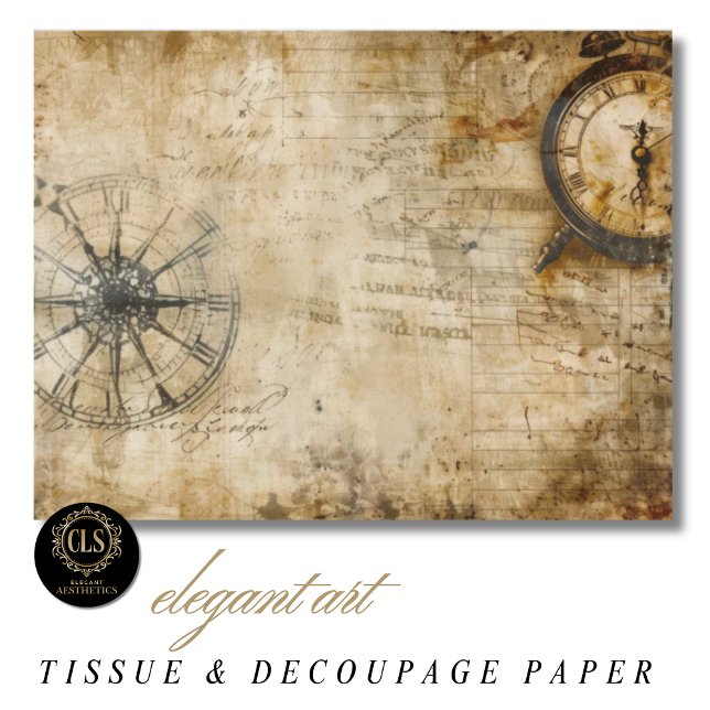 Papel De Seda Bússola Antiga Relógio Vintage (Tissue Paper - Vintage Compass Antique Clock)