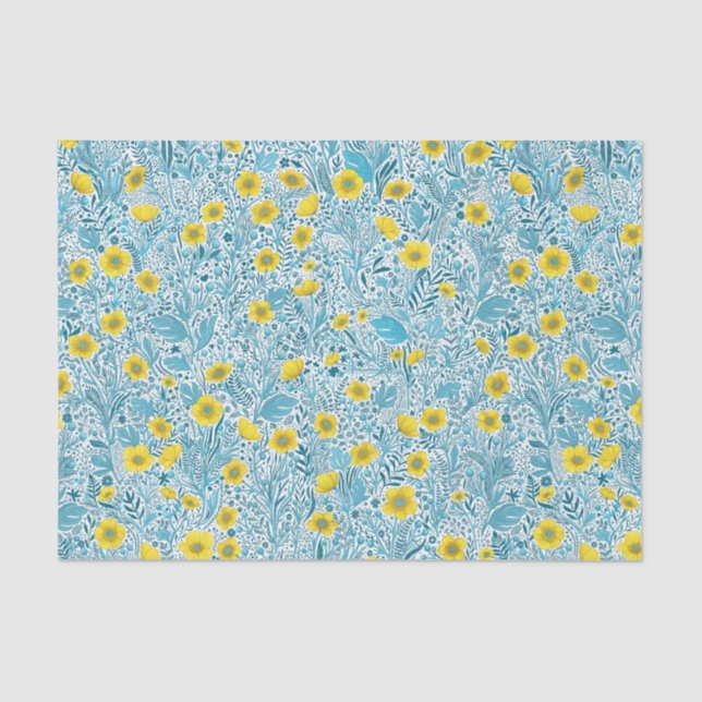 Papel De Seda Buttercups, amarelo, azul e branco (Frente )