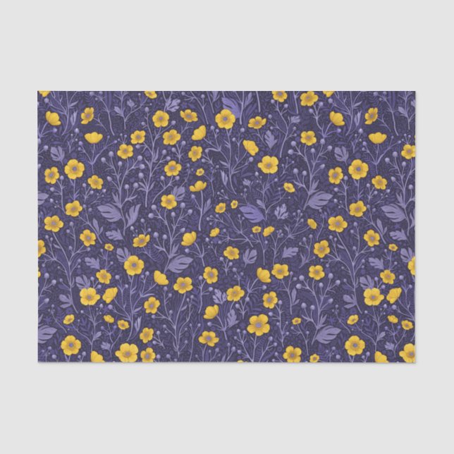 Papel De Seda Buttercups, amarelo e violeta (Frente )