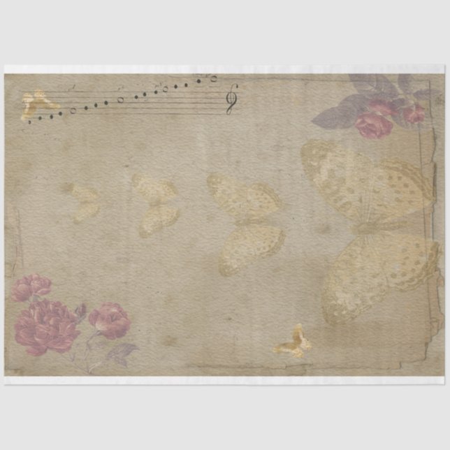 Papel De Seda Butterfly Music Antique Aged Paper Art (Frente )