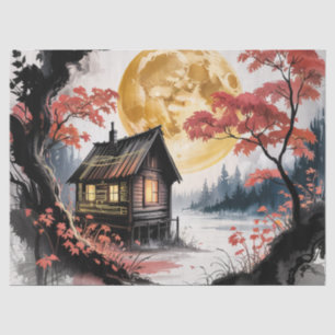 Papel De Seda Cabana ao Luar Floresta Japonesa Arte (7)