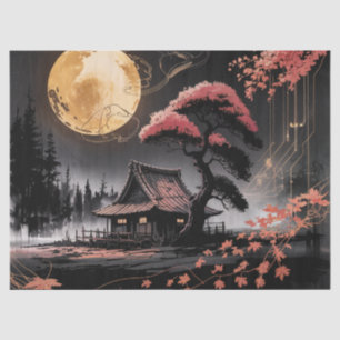 Papel De Seda Cabana ao Luar Floresta Japonesa Arte (8)
