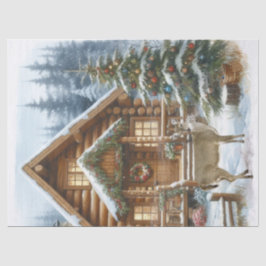 Papel De Seda Cabana de Natal no Inverno com Veados