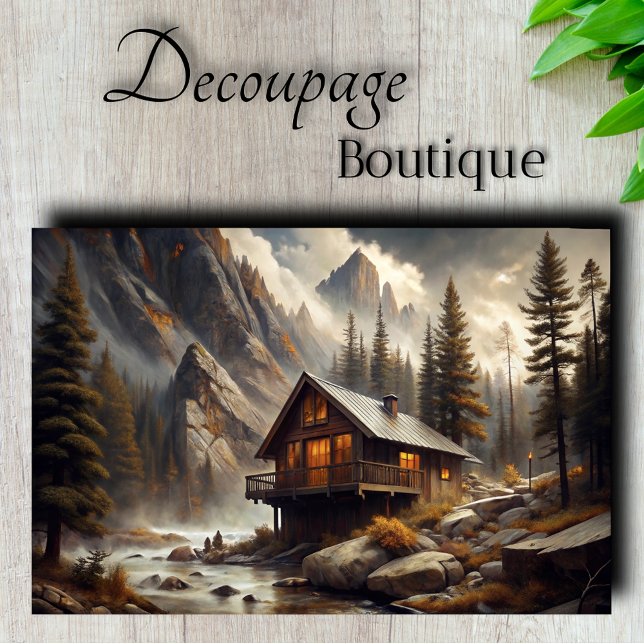 Papel De Seda Cabaña de Retiro na Montanha Decoupagem (Mountain Retreat Cabin Decoupage Tissue Paper)