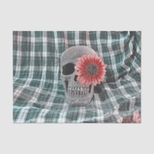 Papel De Seda Cabeça de Caveira Floral Gótico Girassol Xadrez Az