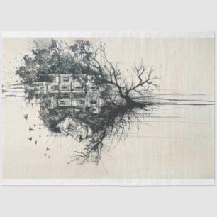 Papel De Seda Cabeça de Leão Silhueta na Sequência de Árvore