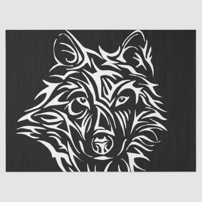 Papel De Seda Cabeça de Lobo Branco em Preto (Frente )