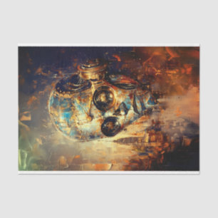 Papel De Seda Cabeça de Robô Steampunk em Latão, Decoupage Doura