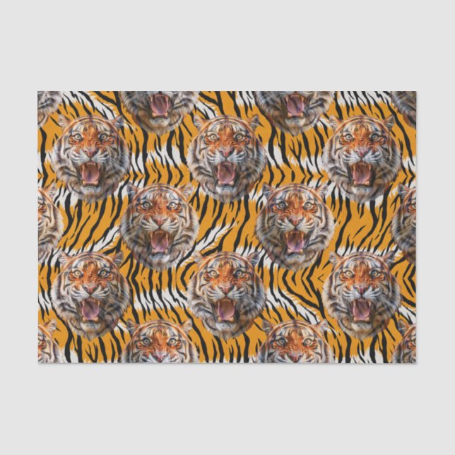 Papel De Seda Cabeça De Tigre Na Pele De Tigre Design (Frente )