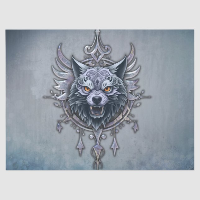 Papel De Seda Cabeça mística de lobo. (Frente )