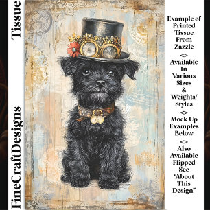 Papel De Seda Cachorrinho Preto Fofo Com Chapéu Steampunk DL1L D
