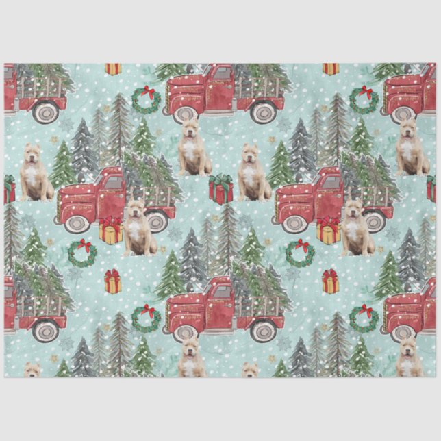 Papel De Seda Cachorro americano Red Christmas Truck Festivo (Frente )