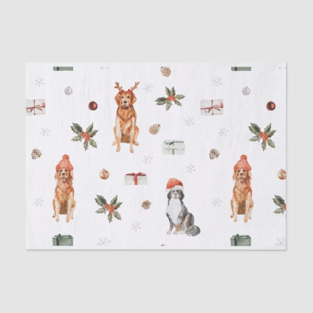 Papel De Seda Cachorro Aquarela Natal (Frente )