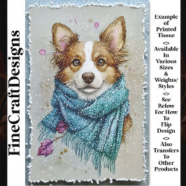 Papel De Seda Cachorro Border Collie, Cachecol Azul, Neve BZ3 De