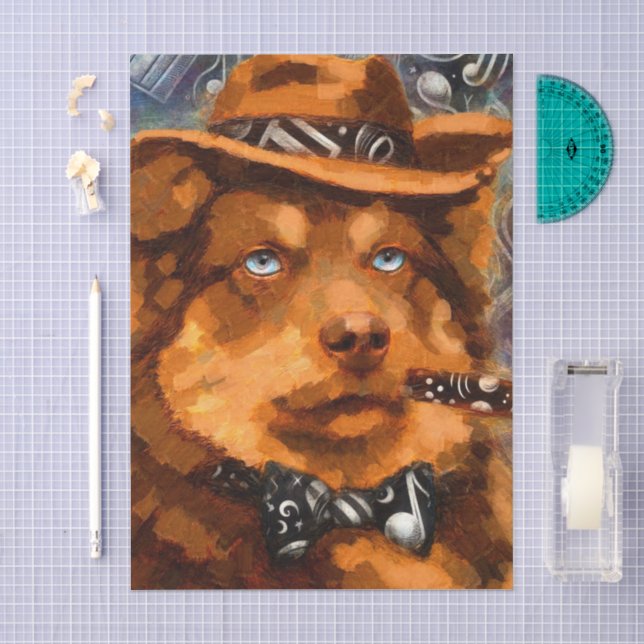 Papel De Seda Cachorro Castanho com Dissociação de Olhos Azuis (Arte )
