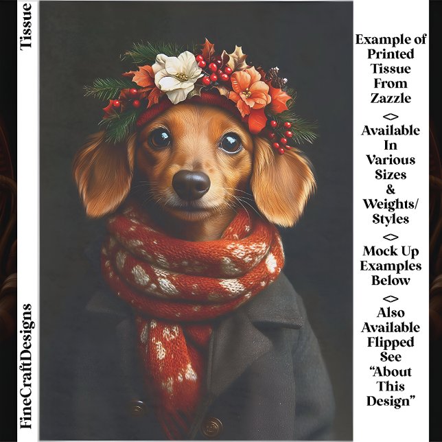 Papel De Seda Cachorro Dachshund Fofo com Cachecol Festivo ED9L  (Criador carregado)