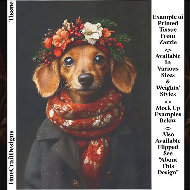 Papel De Seda Cachorro Dachshund Fofo com Cachecol Festivo ED9R  (Criador carregado)