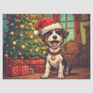 Papel De Seda Cachorro Desgrenhado Chapéu de Papai Noel Árvore d