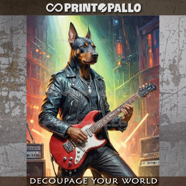 Papel De Seda Cachorro dobermann tocando violão em um palco de r (Criador carregado)