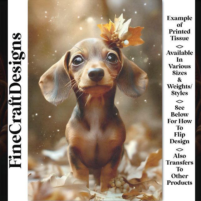 Papel De Seda Cachorro Fofo Dachshund, Floresta, Folhas CF9 Deco (Criador carregado)