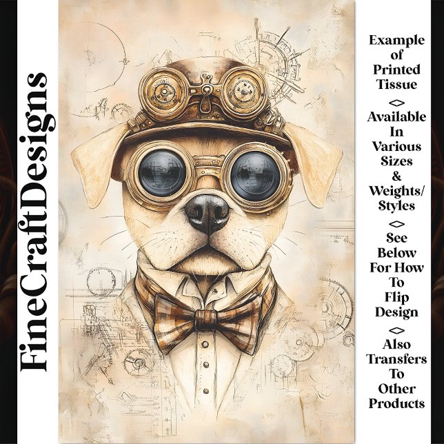 Papel De Seda Cachorro Fofo Steampunk, Blueprint Sepia Decoupage (Criador carregado)