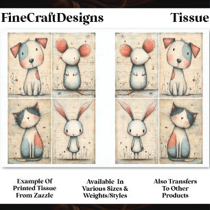 Papel De Seda Cachorro, Gato, Rato e Coelho Caprichosos DS1B Dec