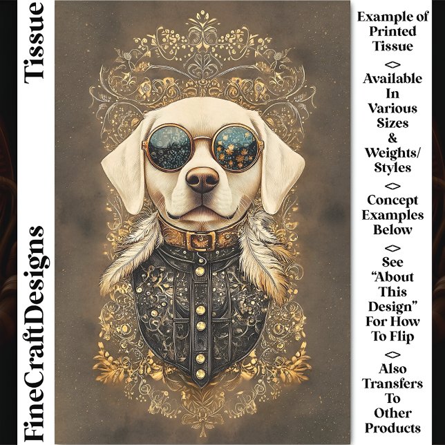 Papel De Seda Cachorro Labrador Elegante, Dourado Filigree CM3 D (Criador carregado)