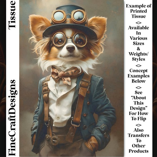 Papel De Seda Cachorro Papillon Steampunk Vitoriano CP8 Decoupag (Criador carregado)