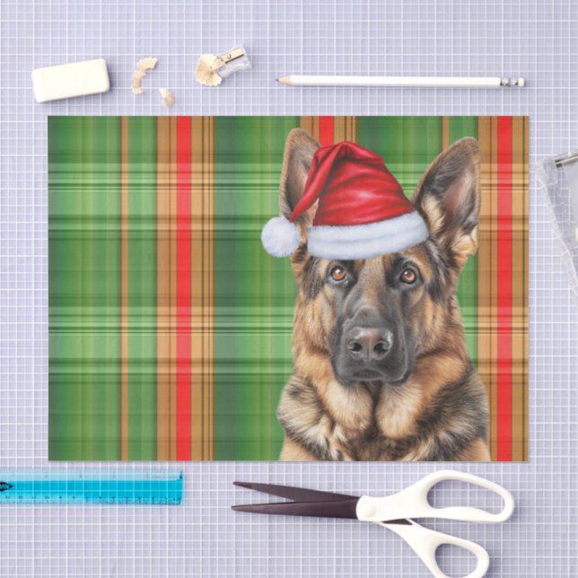 Papel De Seda Cachorro Pastor Alemão Xadrez Verde Natal (Arte )