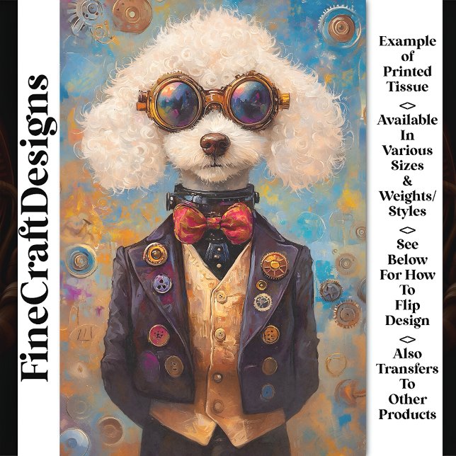 Papel De Seda Cachorro Poodle Branco Fofo Estilo Steampunk AX6 D (Criador carregado)