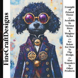 Papel De Seda Cachorro Poodle Preto Fofo em Decoupage Steampunk 