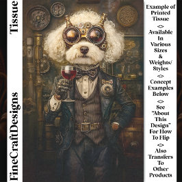 Papel De Seda Cachorro Poodle Steampunk Bebendo Vinho Decoupagem