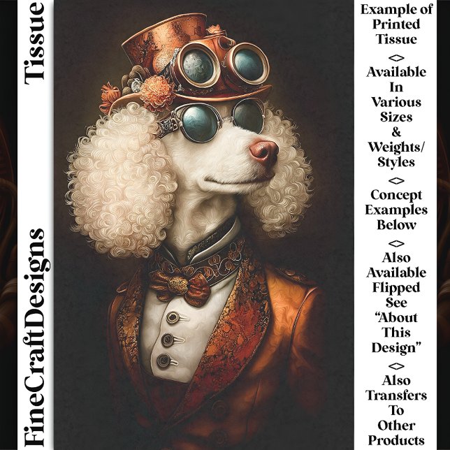 Papel De Seda Cachorro Poodle Steampunk Branco Régio AX6 Decoupa (Criador carregado)