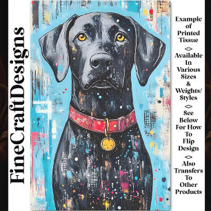 Papel De Seda Cachorro Preto, Colar Vermelho, Tinta Colorida Z6